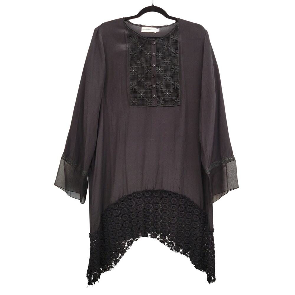 Johnny Was 4 Love And Liberty Silk Tunic Large Black
